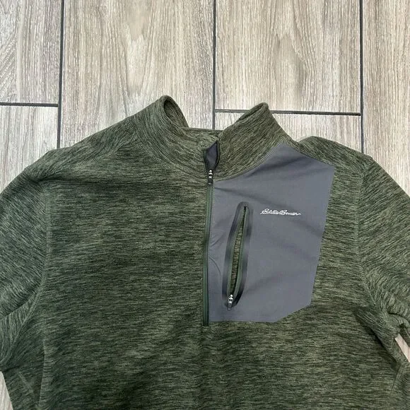 Eddie Bauer Mens Sweater Large Pullover Sweater Pockets Zip Pocket Green - Picture 2 of 9